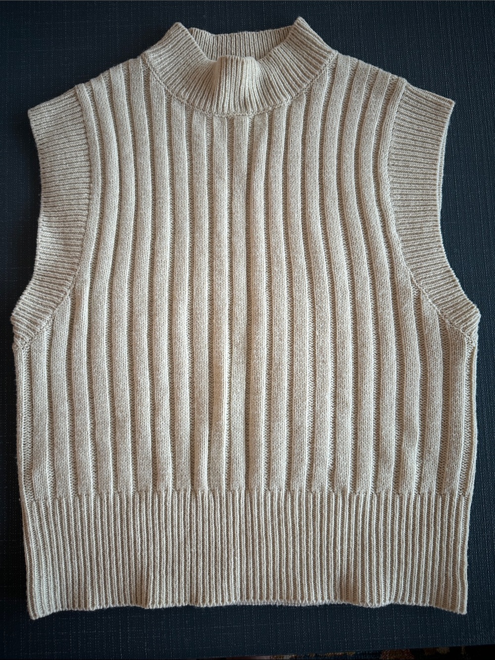 Mango Ribbed Sleeveless Knit Sweater Vest - Cream